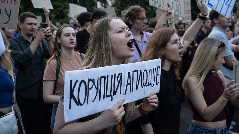 Ukraine sees first major anti-government protests since start of war, as Zelensky moves to weaken anti-corruption agencies