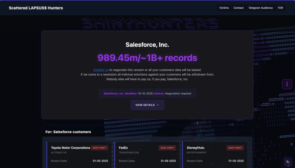 Hacking group claims theft of 1 billion records from Salesforce customer databases